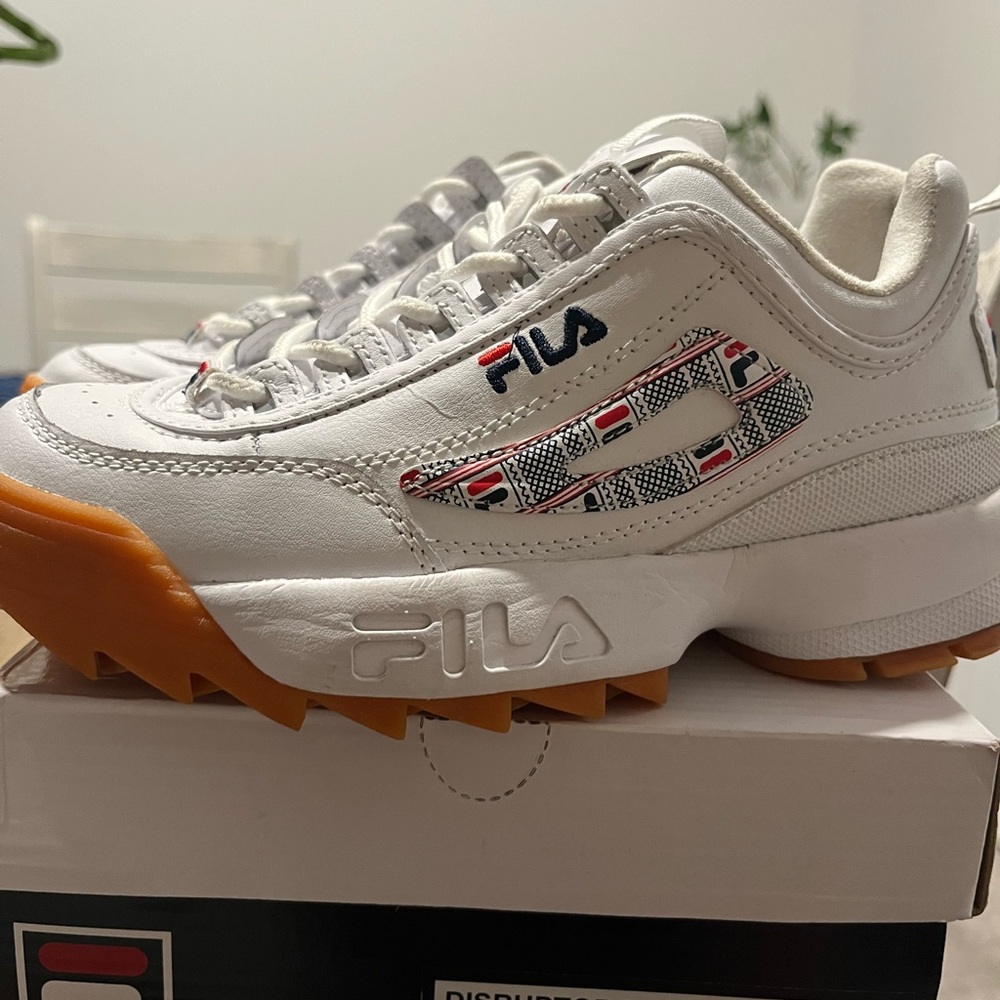 Fila White Sneakers with Bold Orange Tread